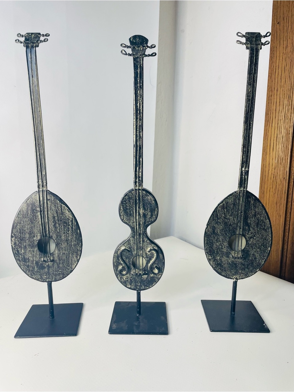 Decorative Metal Instrument Sculpture Trio - Black Distressed